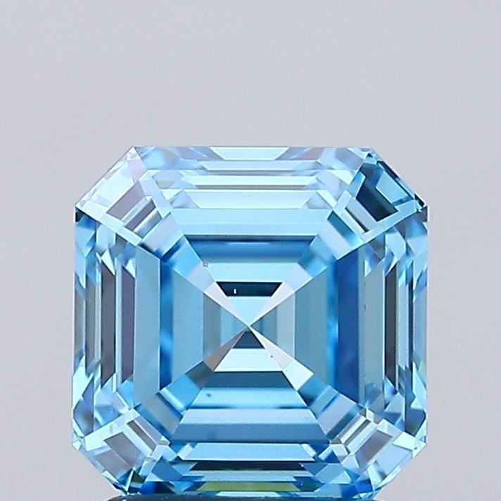 Loose Diamond - ASSCHER 1.61ct Fancy Vivid Blue VS2: Loose Diamond - ASSCHER 1.61ct Fancy Vivid Blue VS2 Source: This is a real non-mined Diamond that has been grown in a lab Shape: ASSCHER Carats: 1.61 Color: Fancy Vivid Blue Certification: IGI Video: