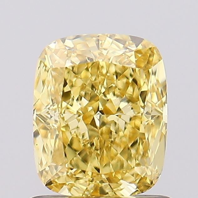 Loose Diamond - CUSHION MODIFIED 1.04ct Fancy Vivid Yellow VVS2: Loose Diamond - CUSHION MODIFIED 1.04ct Fancy Vivid Yellow VVS2 Source: This is a real non-mined Diamond that has been grown in a lab Shape: CUSHION MODIFIED Carats: 1.04 Color: Fancy Vivid Yellow Cer