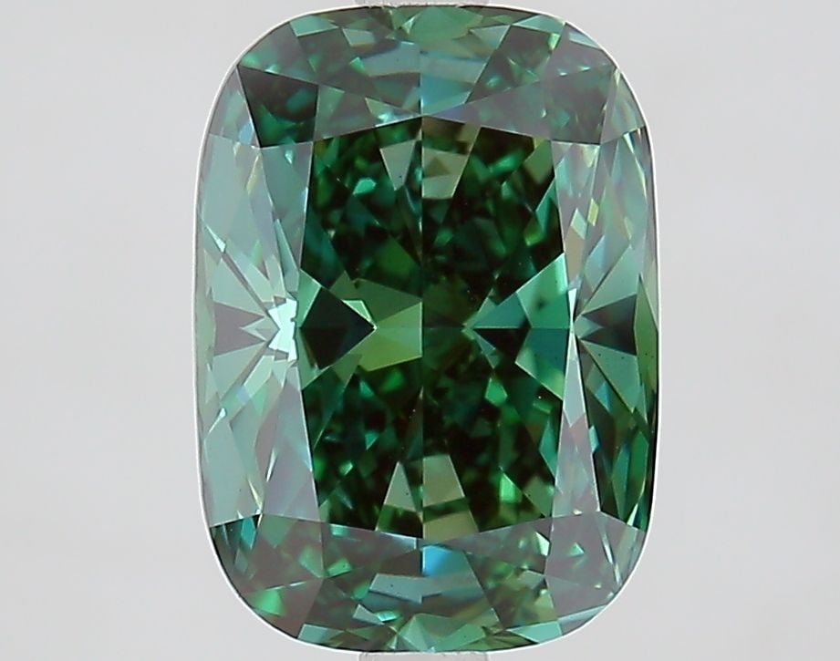 Loose Diamond - CUSHION MODIFIED 3.09ct Fancy Vivid Green VS1: Loose Diamond - CUSHION MODIFIED 3.09ct Fancy Vivid Green VS1 Source: This is a real non-mined Diamond that has been grown in a lab Shape: CUSHION MODIFIED Carats: 3.09 Color: Fancy Vivid Green Certif