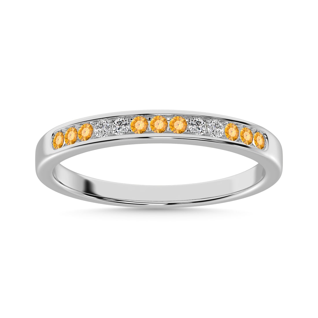 Citrine and Alternate Diamond 1/4 Ct.Tw. Ladies Machine Band in 14K White Gold (1 of 1)