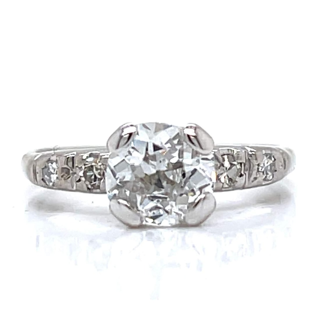 Art Deco Platinum Engagement Ring 1.30 Ct Diamond E-F VS2: Art Deco Platinum Engagement Ring 1.30 Ct Diamond E-F VS2 This exquisite Art Deco engagement ring features a stunning platinum band weighing 3.1 grams. The centerpiece is an approximately 1.10 Ct. Old