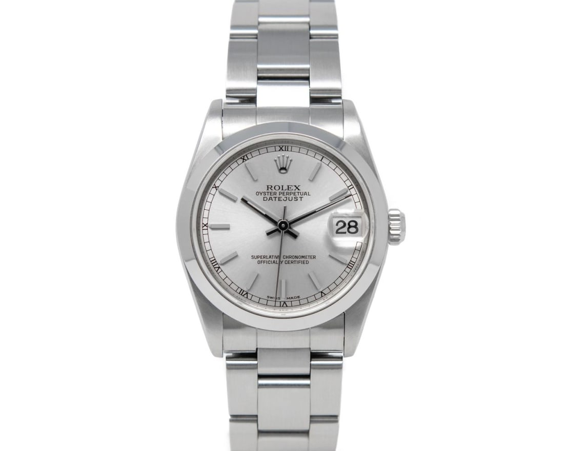 2001 Datejust 78240 Men's Watch Silver Dial Oyster Bracelet With Papers: 2001 Datejust 78240 Men's Watch Silver Dial Oyster Bracelet With Papers This is a men's Rolex Datejust watch featuring a silver dial, smooth bezel, and Oyster bracelet. The watch comes with papers and