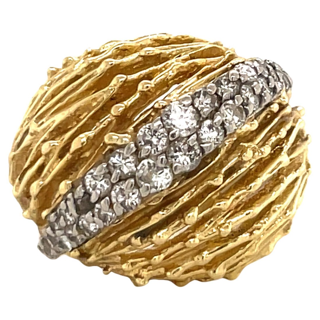 Harbor Diamonds 18K Yellow Gold Diamond Dome Ring 0.60 ct Resizable: Harbor Diamonds 18K Yellow Gold Diamond Dome Ring 0.60 ct Resizable This stunning 18 Karat Yellow Gold Diamond Dome Ring showcases a contemporary design with 33 round brilliant diamonds, totaling appr