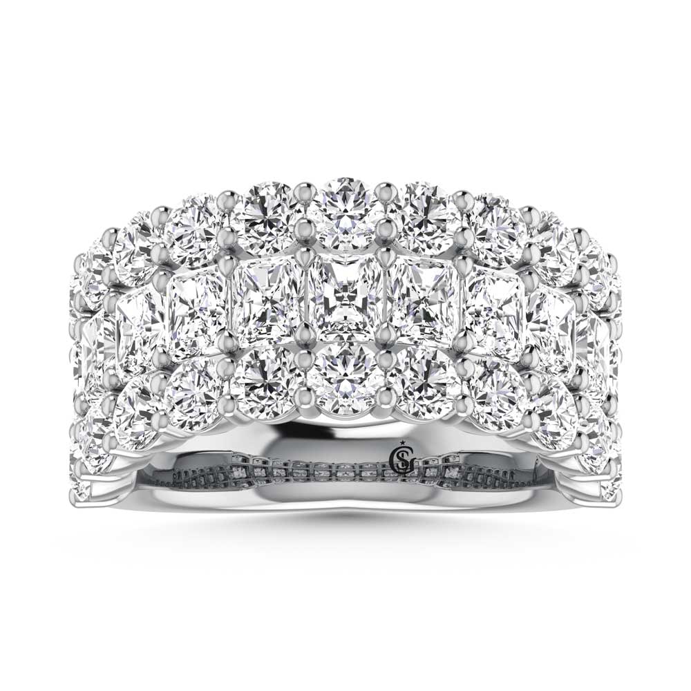 14K White Gold Lab Grown Diamond 5 Ct.Tw. Round and Radiant Shape Fashion Band: 14K White Gold Lab Grown Diamond 5 Ct.Tw. Round and Radiant Shape Fashion Band Crafted for bold elegance, this 14K white gold fashion band features 5 Ct.Tw. of lab grown round and radiant diamonds, de