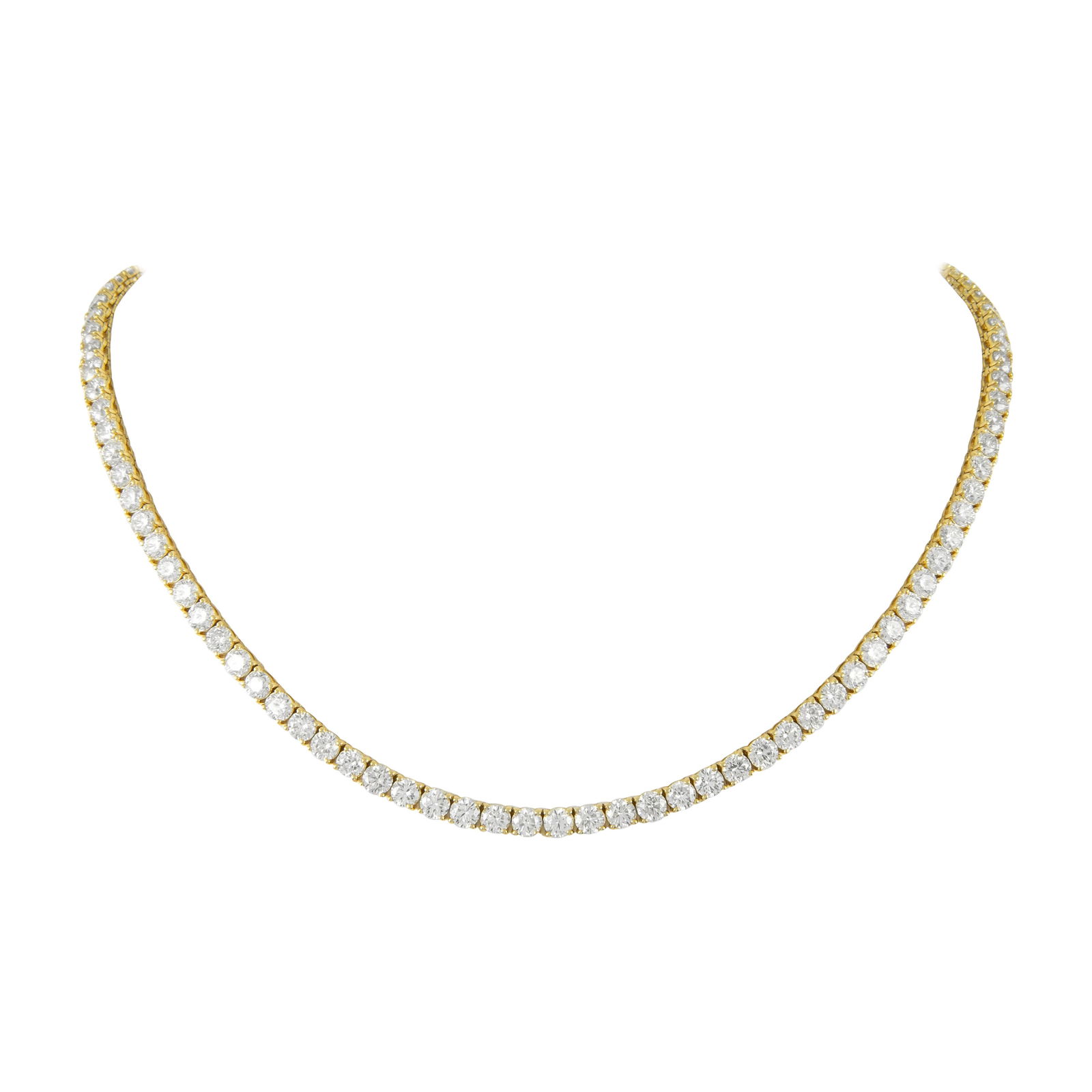 24.55ct Diamond Tennis Necklace 18k Yellow Gold: 24.55ct Diamond Tennis Necklace 18k Yellow Gold This exquisite 24.55 ct Diamond Tennis Necklace showcases a stunning array of 100 round brilliant diamonds, elegantly set in luxurious 18k yellow gold.