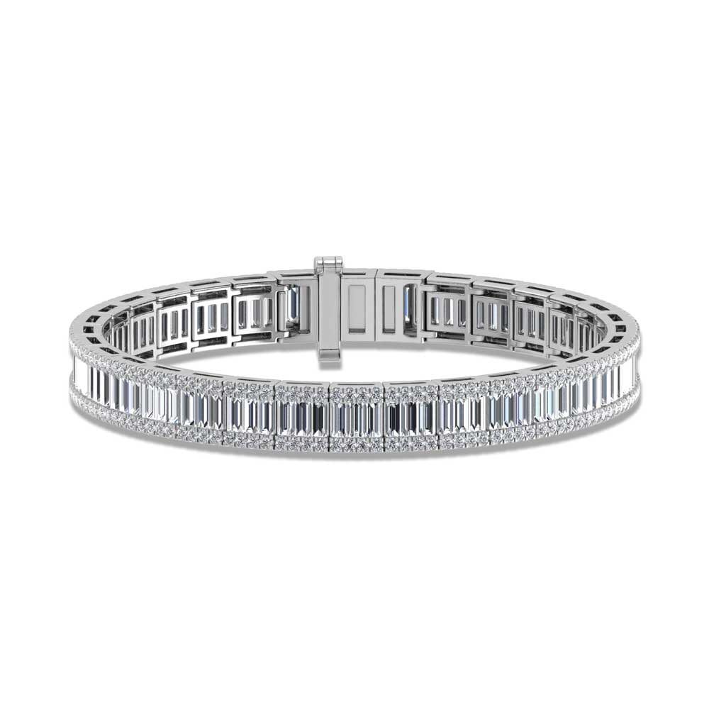 14K White Gold Round & Baguette Lab Grown Diamond 8 Ct.Tw. Tennis Bracelet: 14K White Gold Round & Baguette Lab Grown Diamond 8 Ct.Tw. Tennis Bracelet This elegant 14K White Gold tennis bracelet is adorned with round and baguette lab grown diamonds totaling 8 Ct.Tw., deliveri