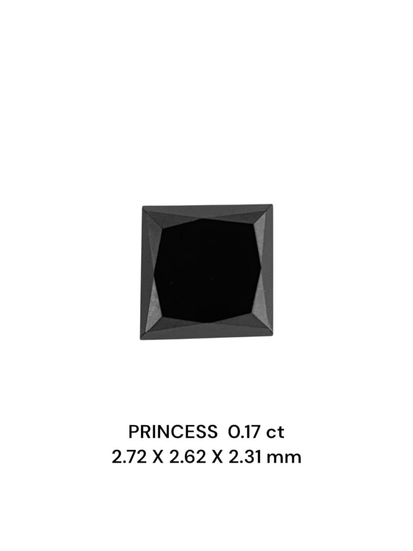 Loose Diamond - PRINCESS 0.17ct Fancy Black VVS2: Loose Diamond - PRINCESS 0.17ct Fancy Black VVS2 Source: Natural Shape: PRINCESS Carats: 0.17 Color: Fancy Black Certification: NONE PLEASE NOTE: Framed, Large, or heavy items do not have shipping cos