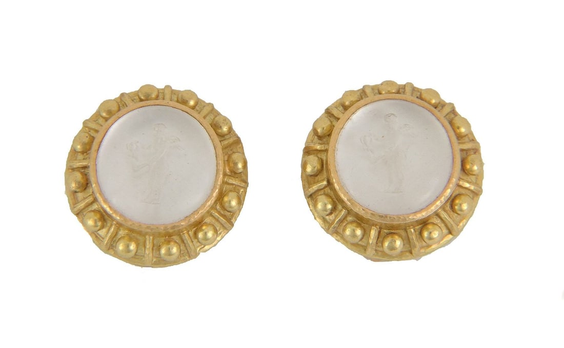 Elizabeth Locke 18k Gold Mother of Pearl Cherub Huggie Earrings: Elizabeth Locke 18k Gold Mother of Pearl Cherub Huggie Earrings Elevate your elegance with these stunning Elizabeth Locke earrings, expertly crafted from 18k yellow gold. The earrings feature a 23mm r