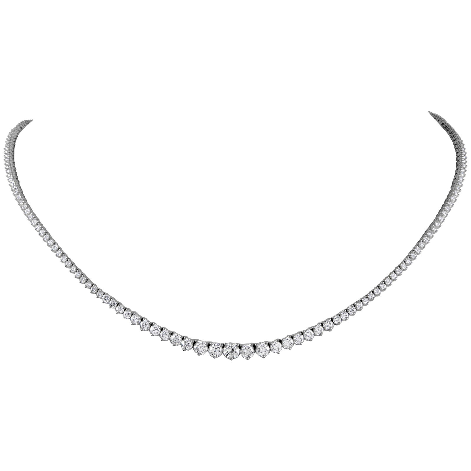 7.70ct Diamond Tennis Necklace in 14k White Gold: 7.70ct Diamond Tennis Necklace in 14k White Gold This exquisite 7.70ct Diamond Tennis Riviera Necklace is crafted from high-quality 14k white gold and features a stunning array of 178 round brilliant