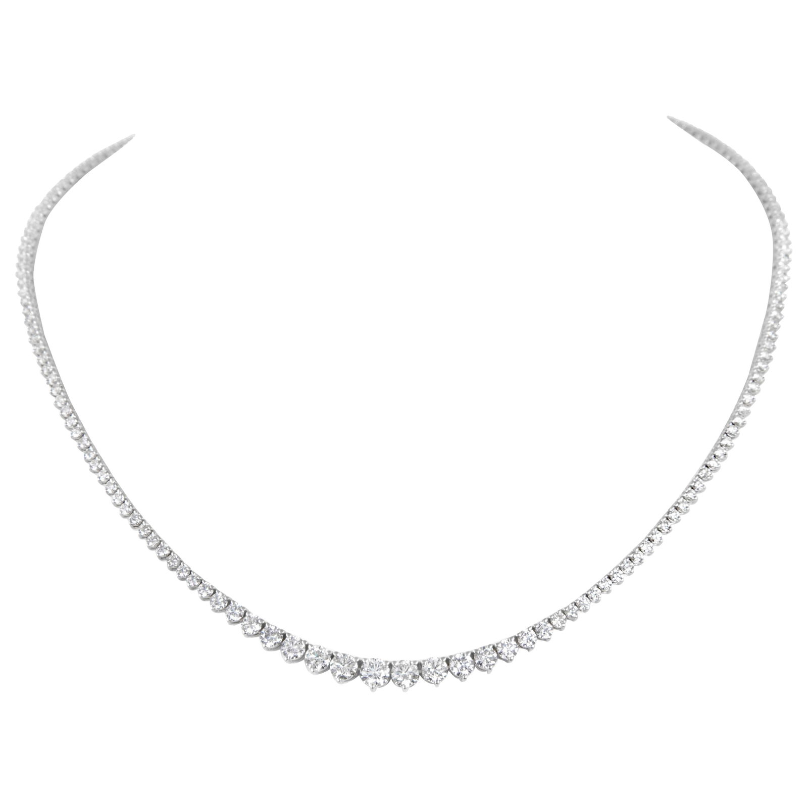 GIA Certified 6.71ct Diamond Tennis Necklace 18k White Gold: GIA Certified 6.71ct Diamond Tennis Necklace 18k White Gold Presenting a stunning GIA certified 6.71ct Diamond Tennis Riviera Necklace crafted in 18k white gold. This exquisite necklace features a tot