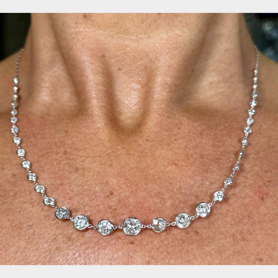 Platinum 8.03 Ct Diamond by the Yard Necklace 33 Diamonds F-H SI1-I2 (1 of 2)