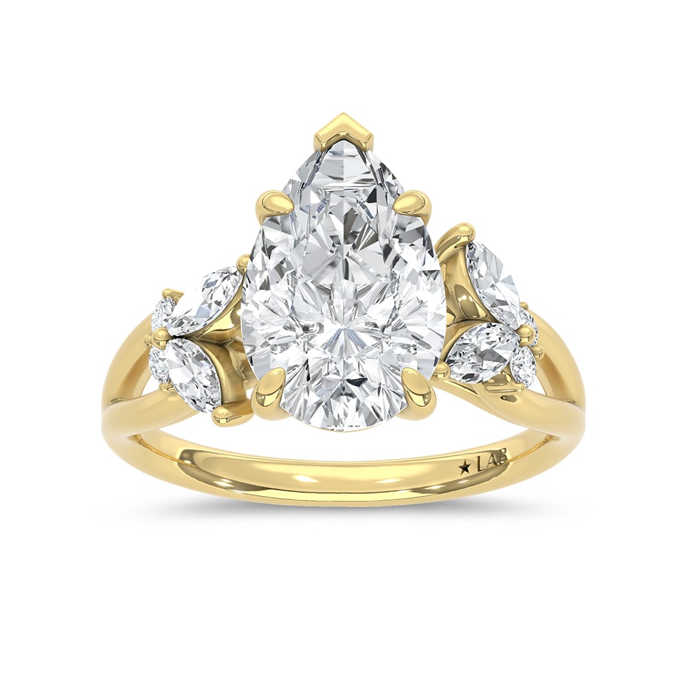 14K Yellow Gold Lab Grown Diamond 2 1/3 Ct.Tw. Pear Shape Engagement Ring (Center 3 ct): 14K Yellow Gold Lab Grown Diamond 2 1/3 Ct.Tw. Pear Shape Engagement Ring (Center 3 ct) 14k Yellow Gold Stone Color: D-f Stone Clarity: Vs This item may take 2-5 weeks for shipping. PLEASE NOTE: Frame