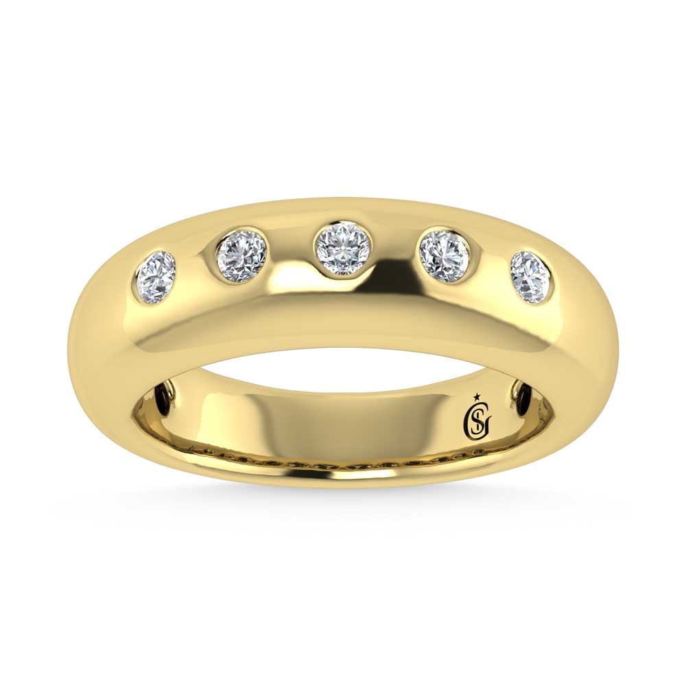 14K Yellow Gold Diamond 1/4 Ct.Tw. Flush Setting High Polish Band: 14K Yellow Gold Diamond 1/4 Ct.Tw. Flush Setting High Polish Band 14k Yellow Gold Stone Color: G-h Stone Clarity: Si2 This item may take 2-5 weeks for shipping. PLEASE NOTE: Framed, Large, or heavy it