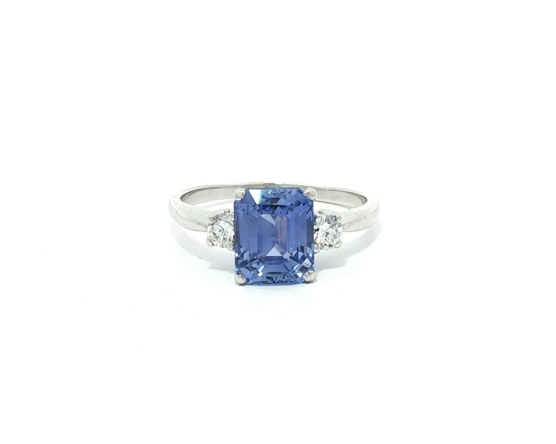 GIA Certified 3.44ctw White Gold Emerald Cut Color Change Sapphire Ring (1 of 18)