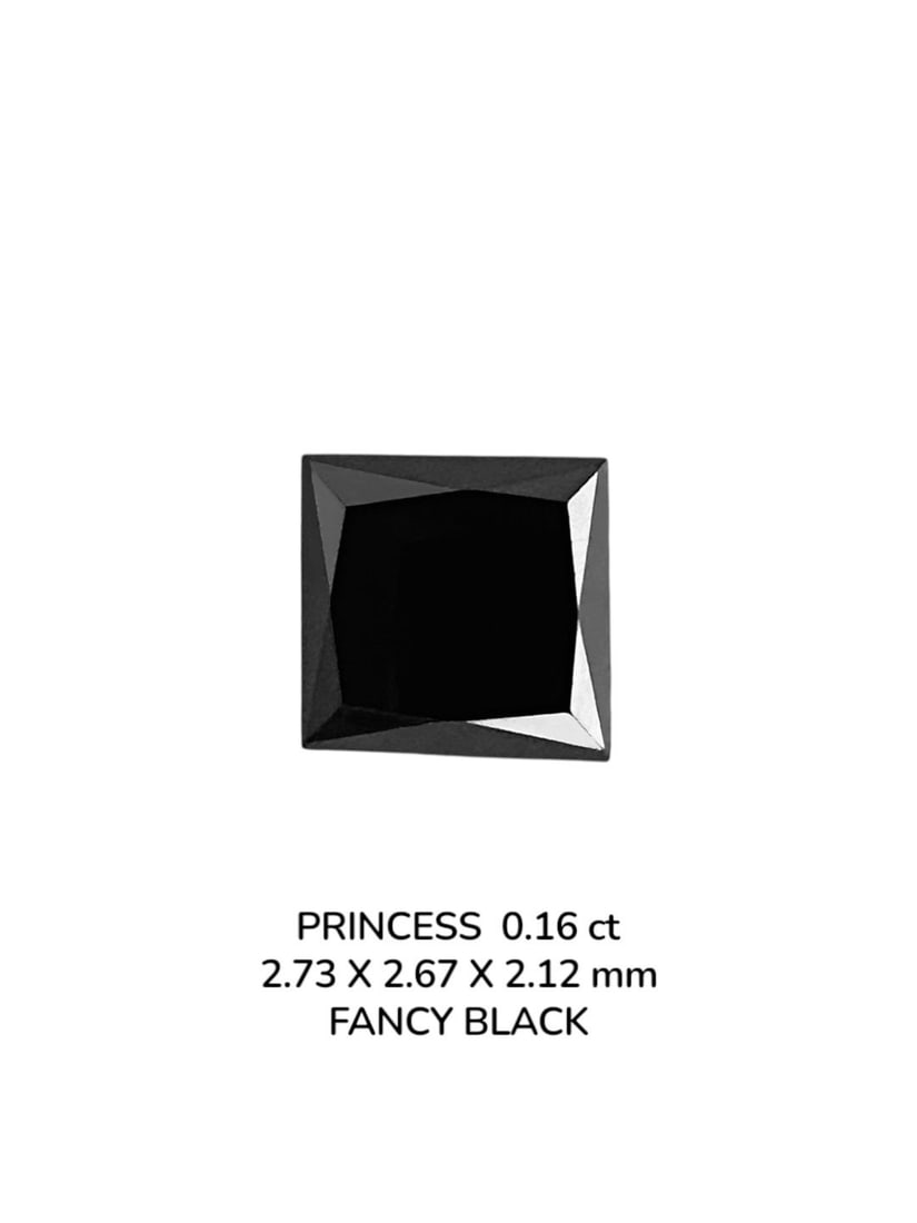 Loose Diamond - PRINCESS 0.16ct Fancy Black VVS2: Loose Diamond - PRINCESS 0.16ct Fancy Black VVS2 Source: Natural Shape: PRINCESS Carats: 0.16 Color: Fancy Black Certification: NONE PLEASE NOTE: Framed, Large, or heavy items do not have shipping cos
