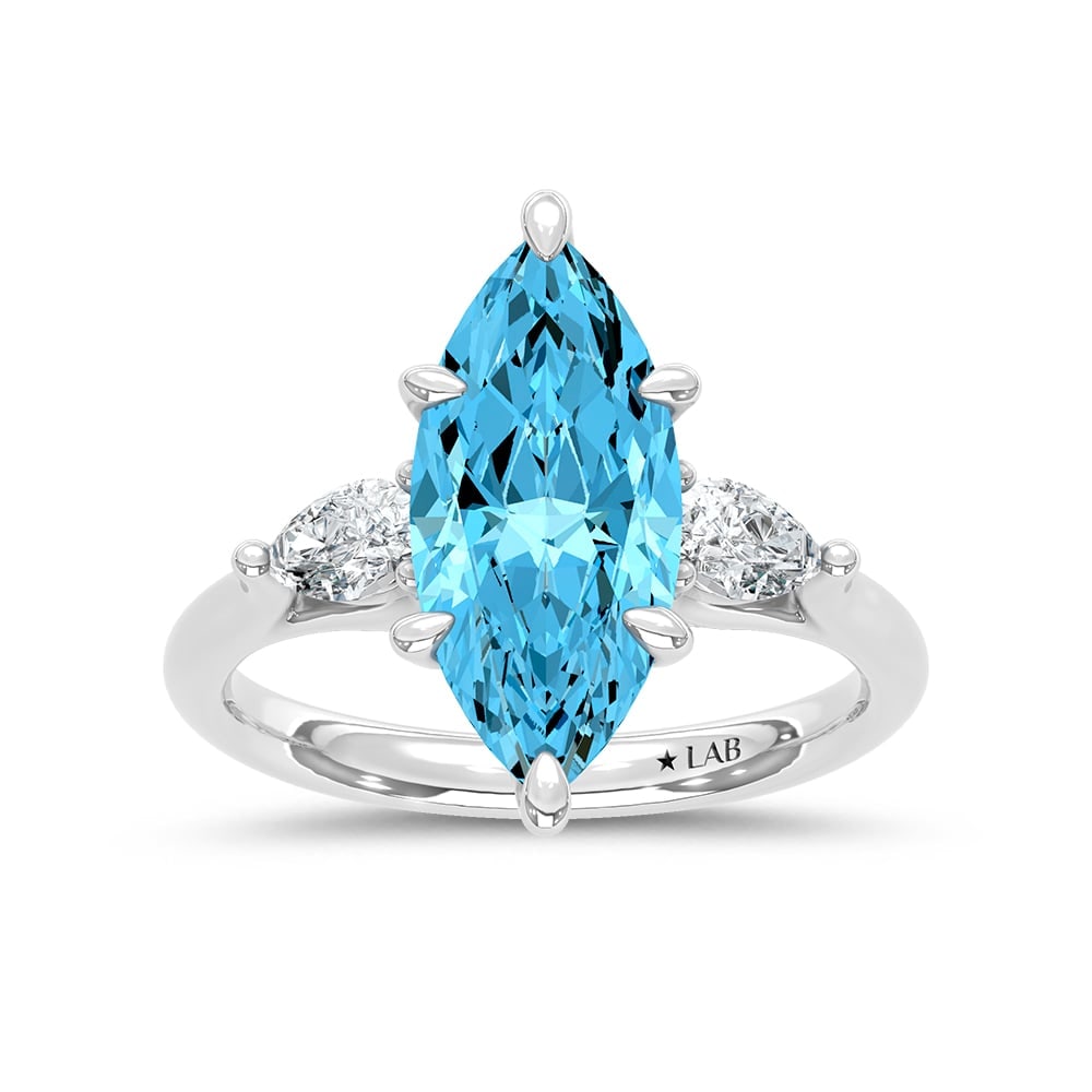 14K White Gold Lab Grown Diamond 3 1/2 Ct.Tw. Blue Marquise Engagement Ring (Center 3ct): 14K White Gold Lab Grown Diamond 3 1/2 Ct.Tw. Blue Marquise Engagement Ring (Center 3ct) Celebrate elegance with this 14K White Gold Engagement Ring, featuring a captivating 3-carat lab-grown marquise