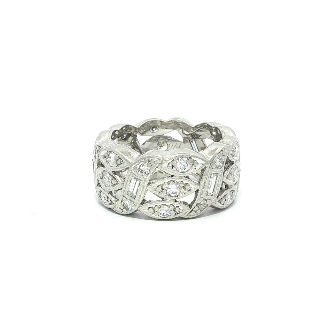 Antique Art Deco Platinum Eternity Band Ring 1ctw Diamonds: Antique Art Deco Platinum Eternity Band Ring 1ctw Diamonds This exquisite Antique Art Deco Wide Eternity Band Ring features a stunning combination of (6) baguette diamonds and (30) old single cut diam