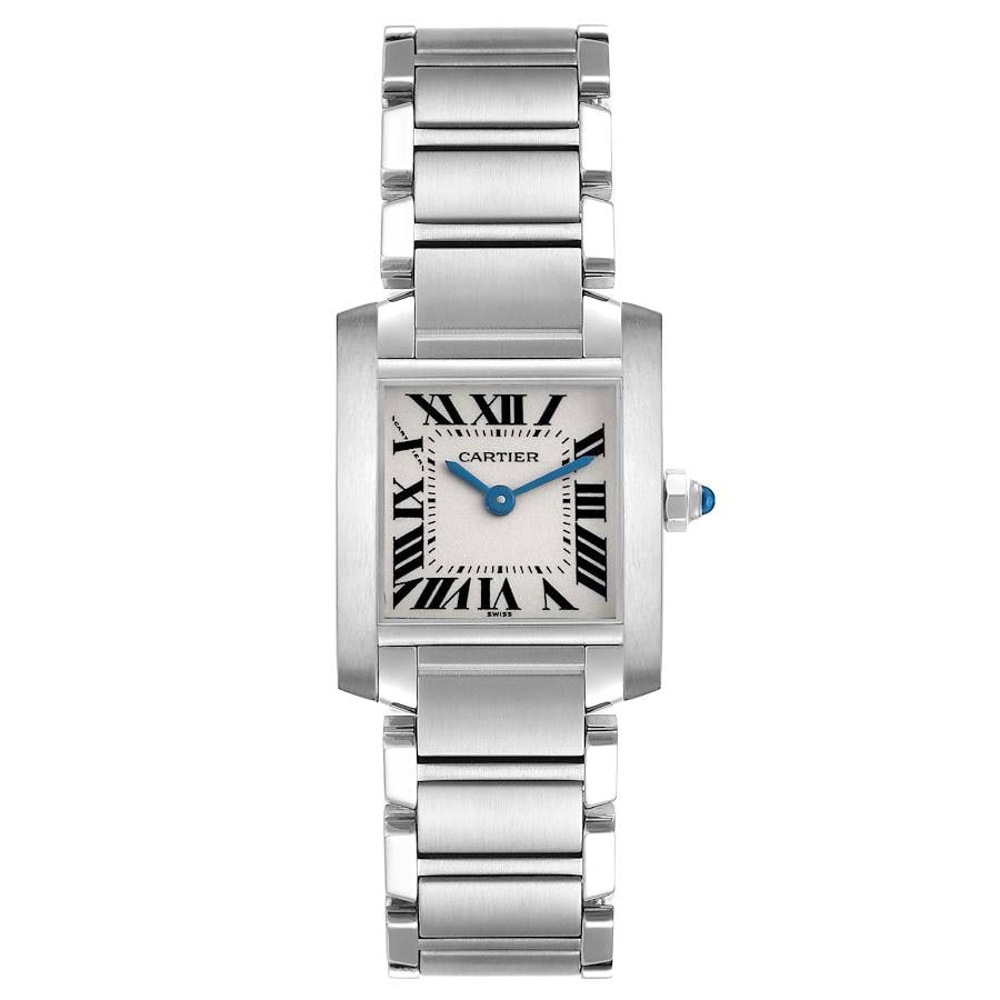 Tank Francaise Reference 2300 Stainless Steel Watch with Roman Numerals: Tank Francaise Reference 2300 Stainless Steel Watch with Roman Numerals This Cartier Tank Francaise watch features a white Roman numeral dial and stainless steel case. The timepiece measures 20.0 x 25