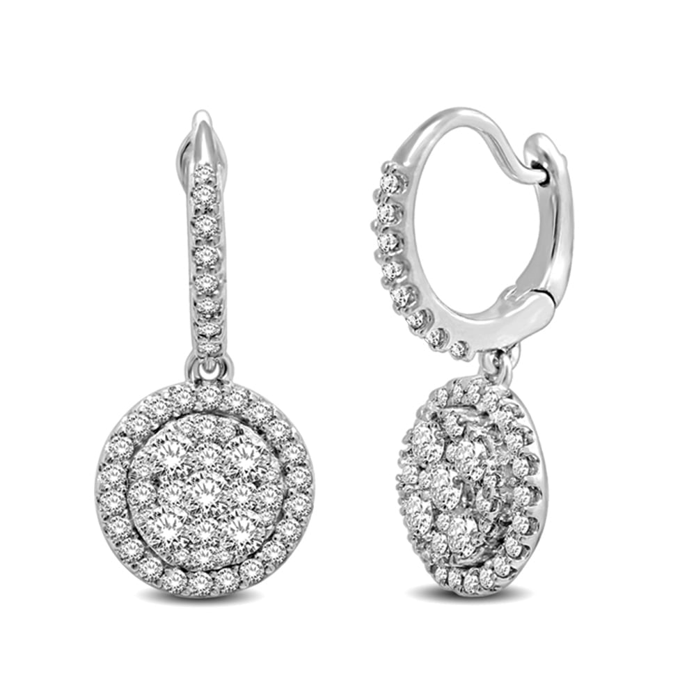 14K White Gold 1 1/2 Ct.tw Diamond Fashion Earrings: 14K White Gold 1 1/2 Ct.tw Diamond Fashion Earrings These irresistible Earrings are crafted of 14K white gold a total diamond weight of 1 1/2 carat. Earrings secure comfortably with hinged backs. 14k