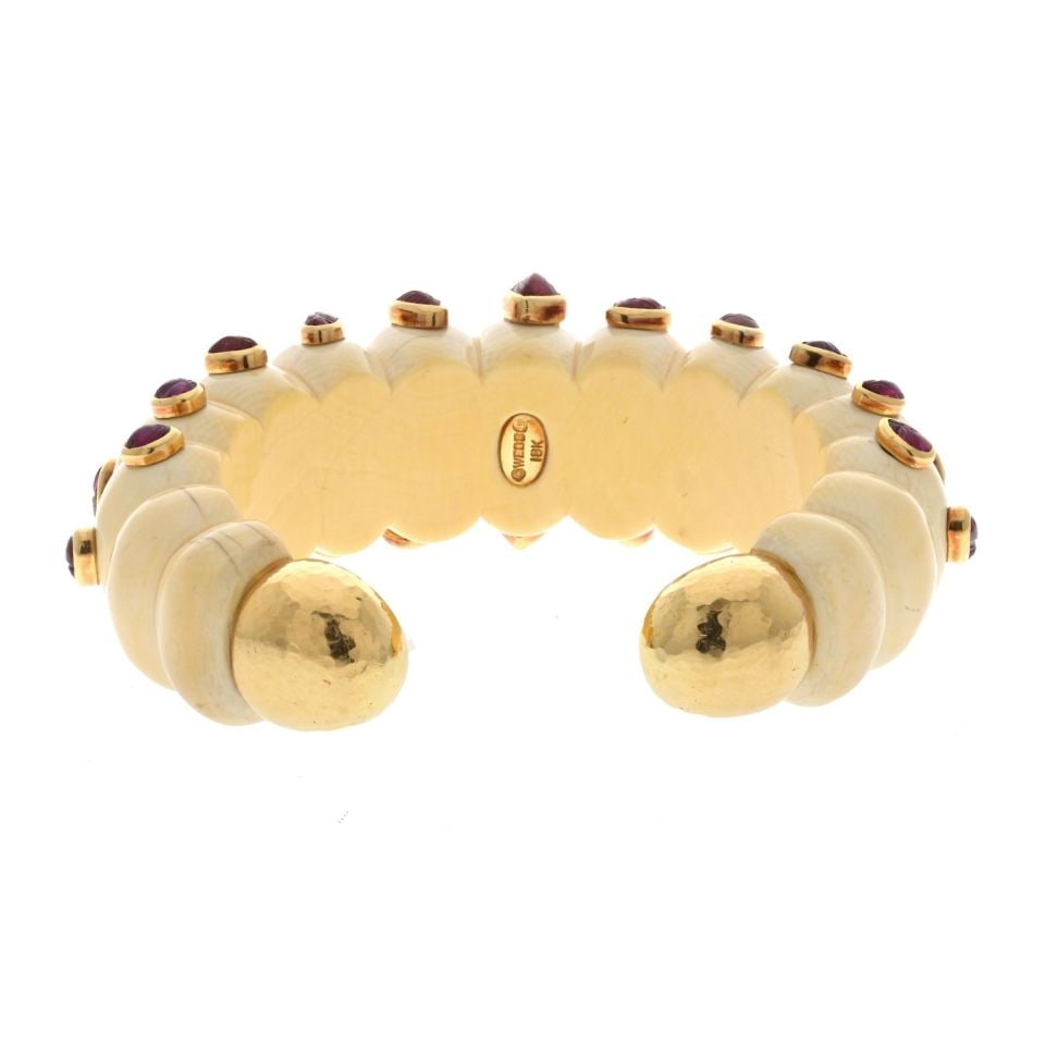 David Webb 18K Gold Ruby Fluted Bone Cuff Bracelet - 4