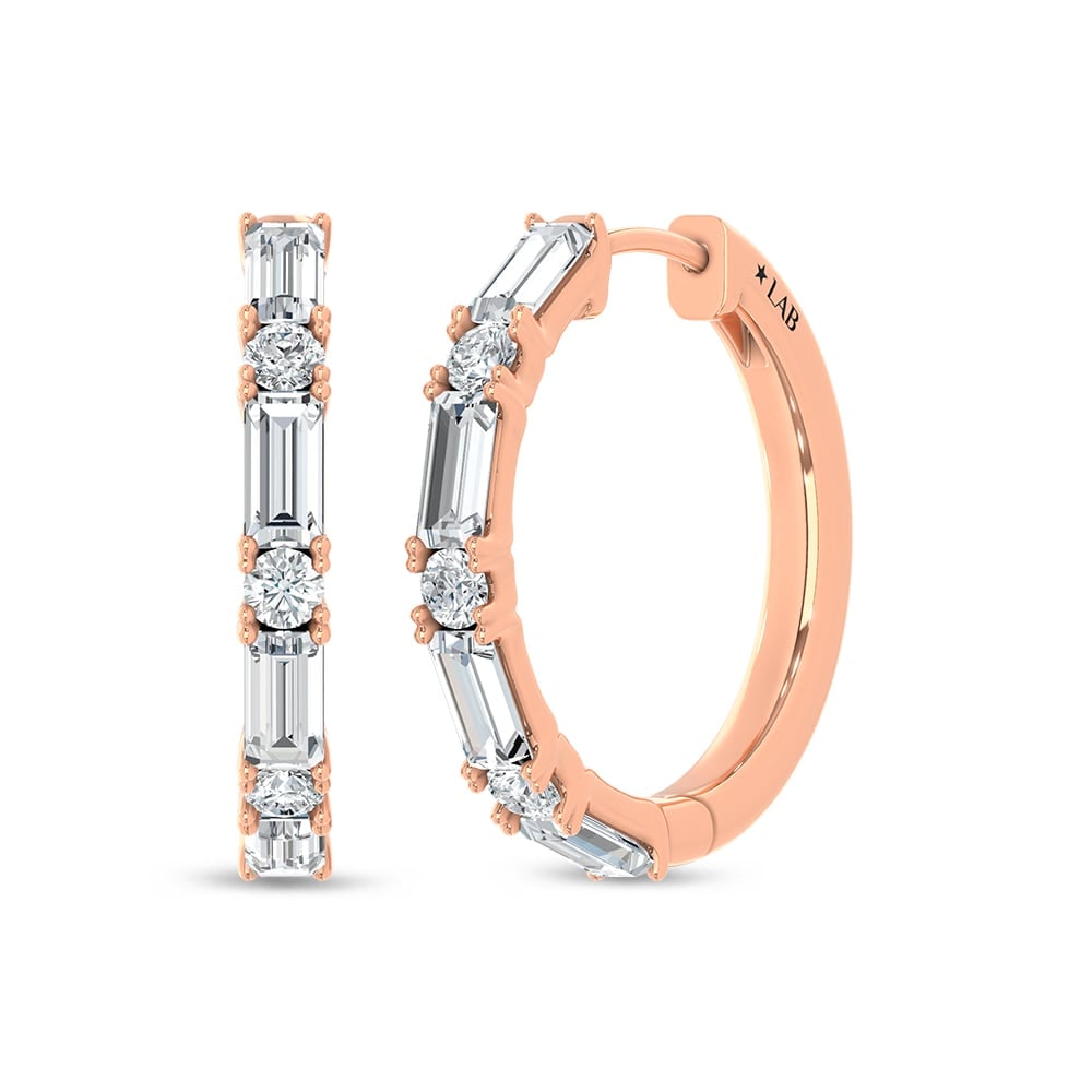 14K Rose Gold Lab Grown Diamond 1 Ct.Tw. Hoop Earrings: 14K Rose Gold Lab Grown Diamond 1 Ct.Tw. Hoop Earrings Add timeless sparkle to your collection with these elegant 14K Rose gold hoop earrings, featuring a total of 1 carat of brilliant lab-grown diamo