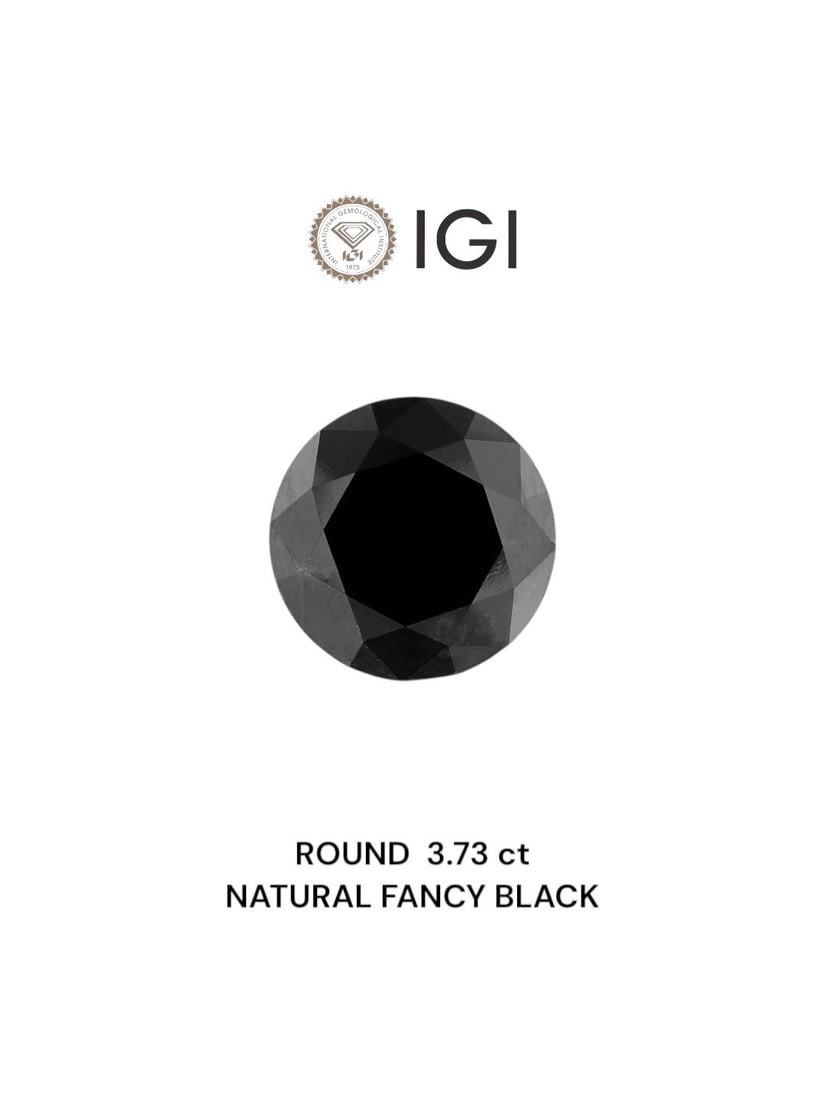 Loose Diamond - ROUND 3.73ct Fancy Black: Loose Diamond - ROUND 3.73ct Fancy Black Source: Natural Shape: ROUND Carats: 3.73 Color: Fancy Black Certification: IGI Video: