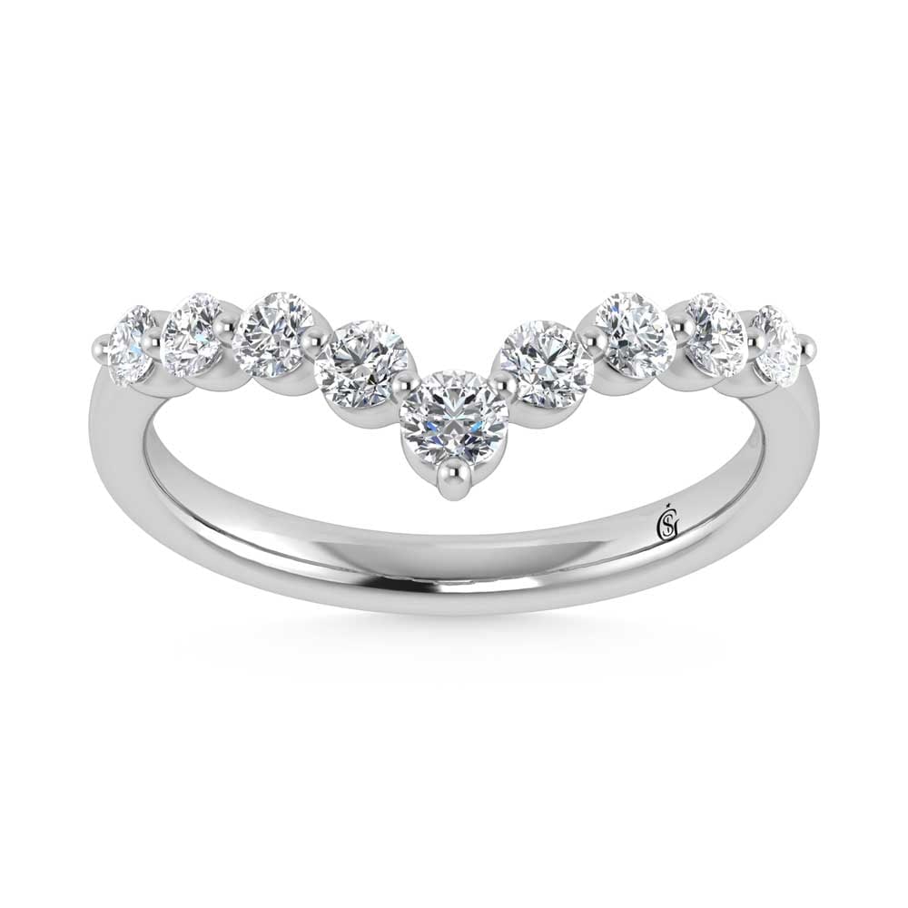 14K White Gold Lab Grown Diamond 3/8 Ct.Tw. Chevron Band: 14K White Gold Lab Grown Diamond 3/8 Ct.Tw. Chevron Band Refined and modern, this 14K white gold chevron band features 3/8 carat total weight of lab-grown diamonds. The sleek white gold enhances the b