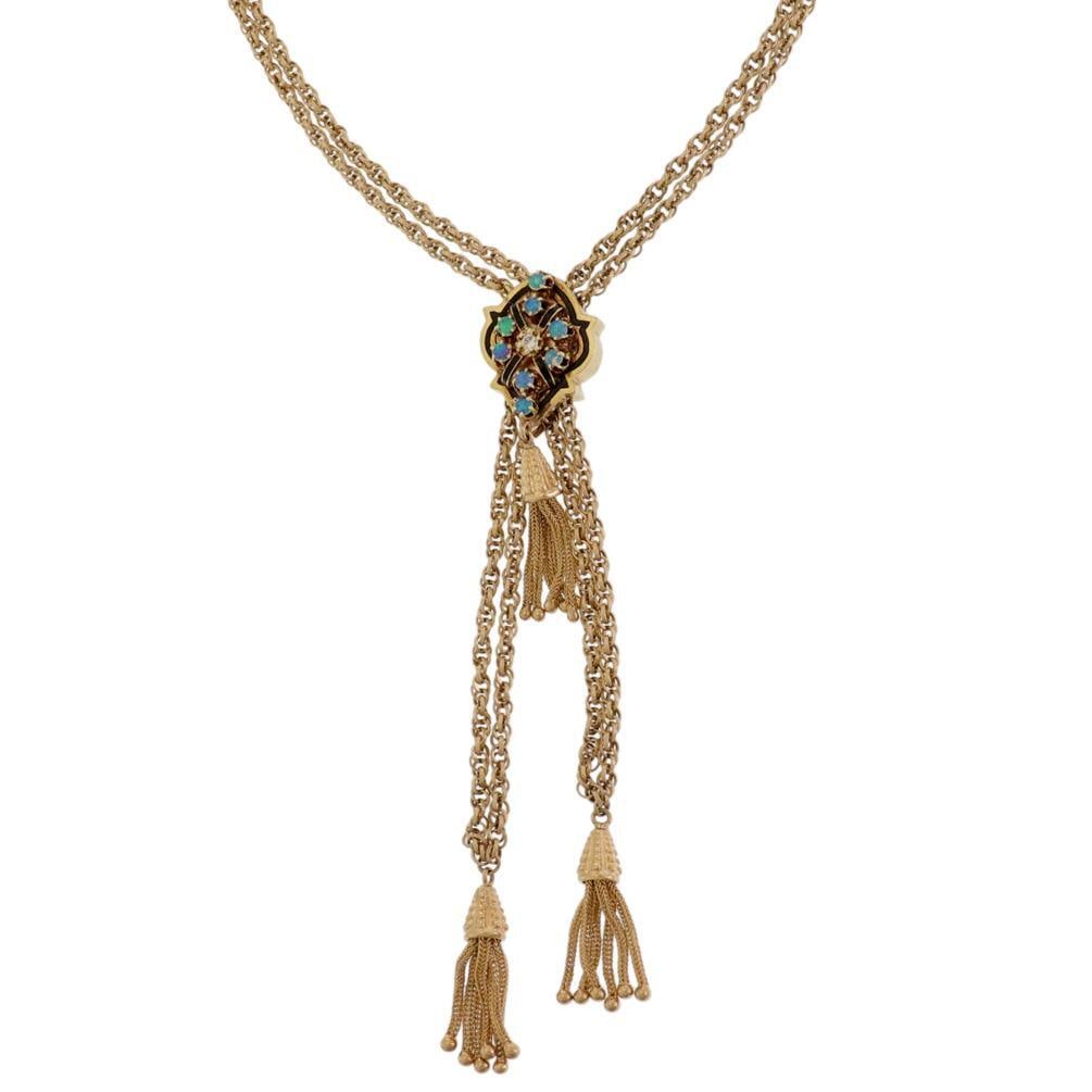 Vintage 14k Gold Opal Diamond Tassel Necklace Pendant (1 of 5)
