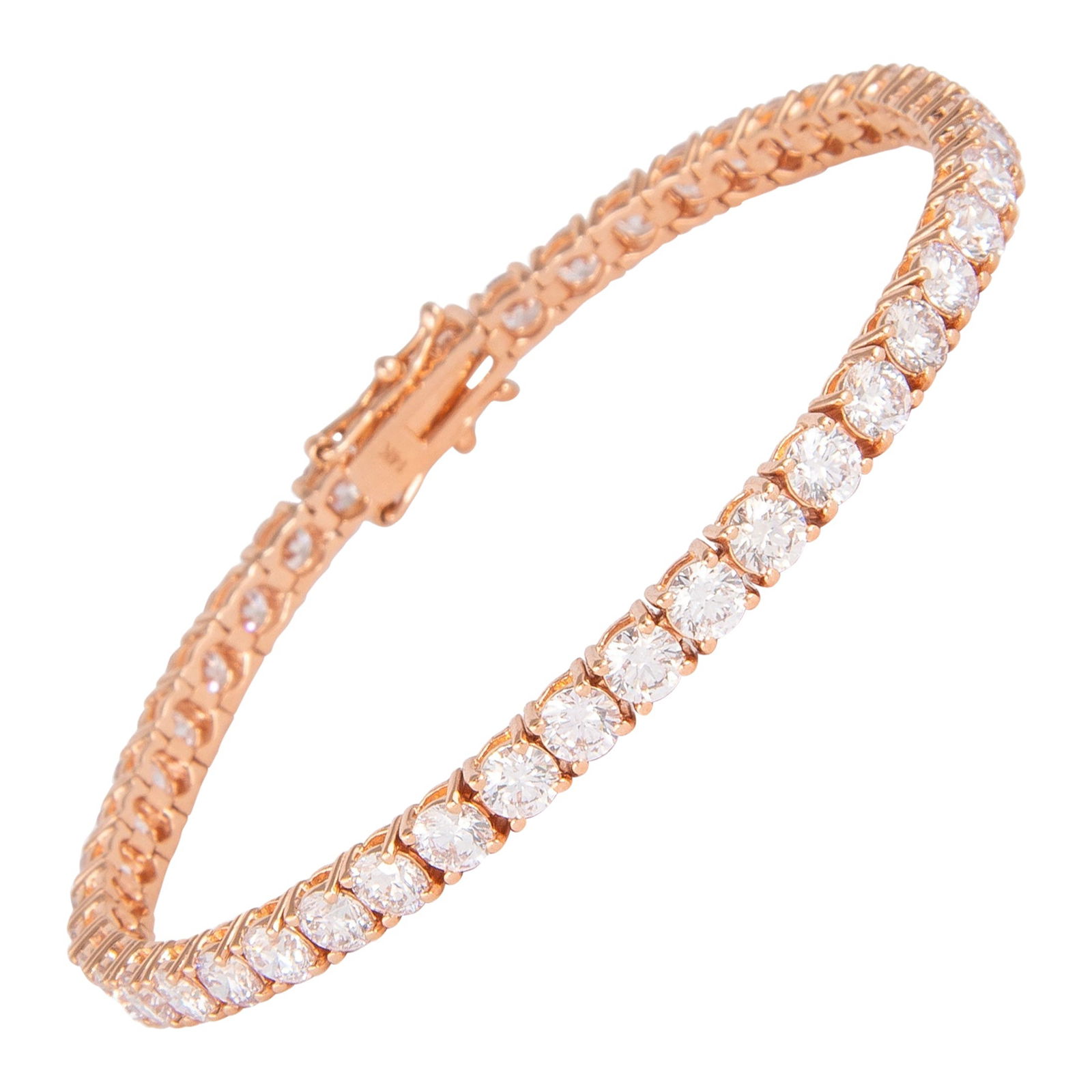 8.80ct Diamond Tennis Bracelet in 14k Rose Gold: 8.80ct Diamond Tennis Bracelet in 14k Rose Gold This exquisite diamond tennis bracelet features a total of 8.80 carats, showcasing 45 round brilliant diamonds set in luxurious 14k rose gold. The diamo