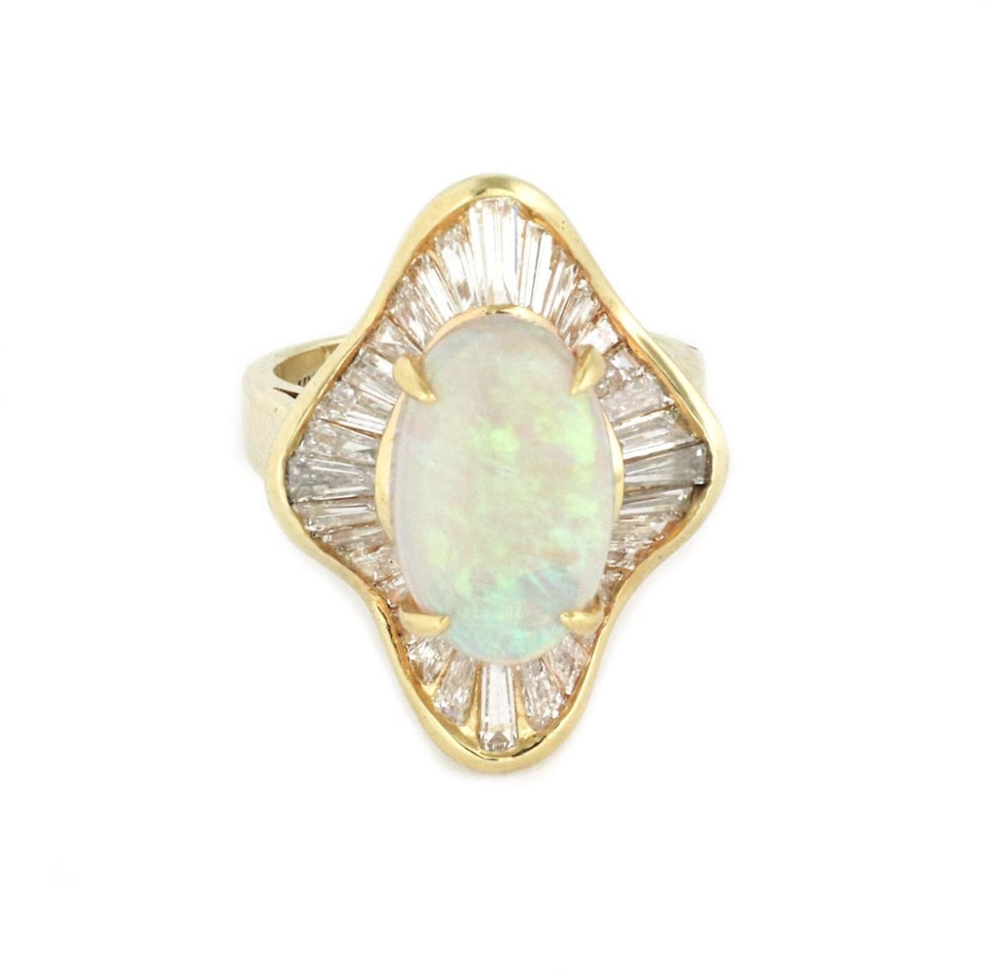 14k Yellow Gold Diamond Opal 7 Carat Cocktail Ring Estate (1 of 6)