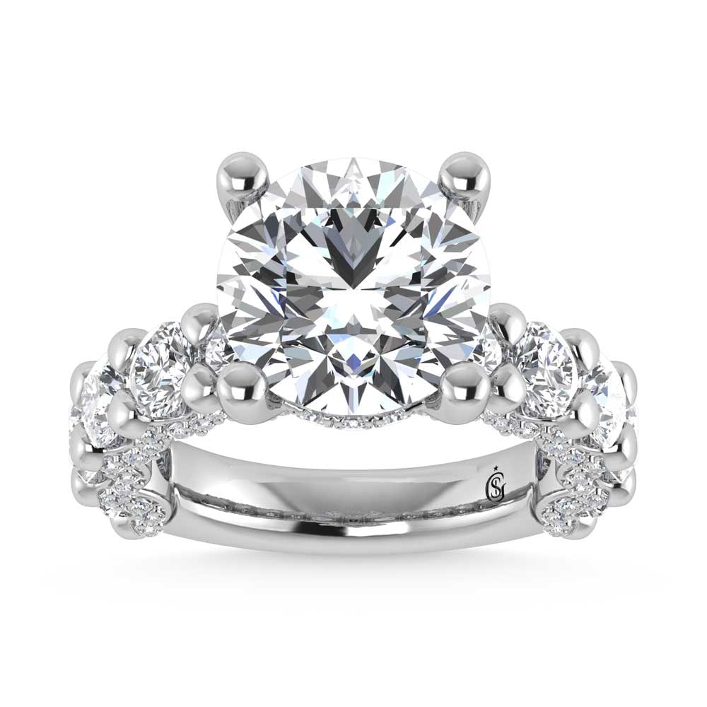 14K White Gold Lab Grown Diamond 5 3/8 Ct.Tw. Victoria Engagement Ring (IGI Certified Center 3ct): 14K White Gold Lab Grown Diamond 5 3/8 Ct.Tw. Victoria Engagement Ring (IGI Certified Center 3ct) This elegant diamond engagement ring crafted in 14k White gold, features a Round-cut center stone of 3