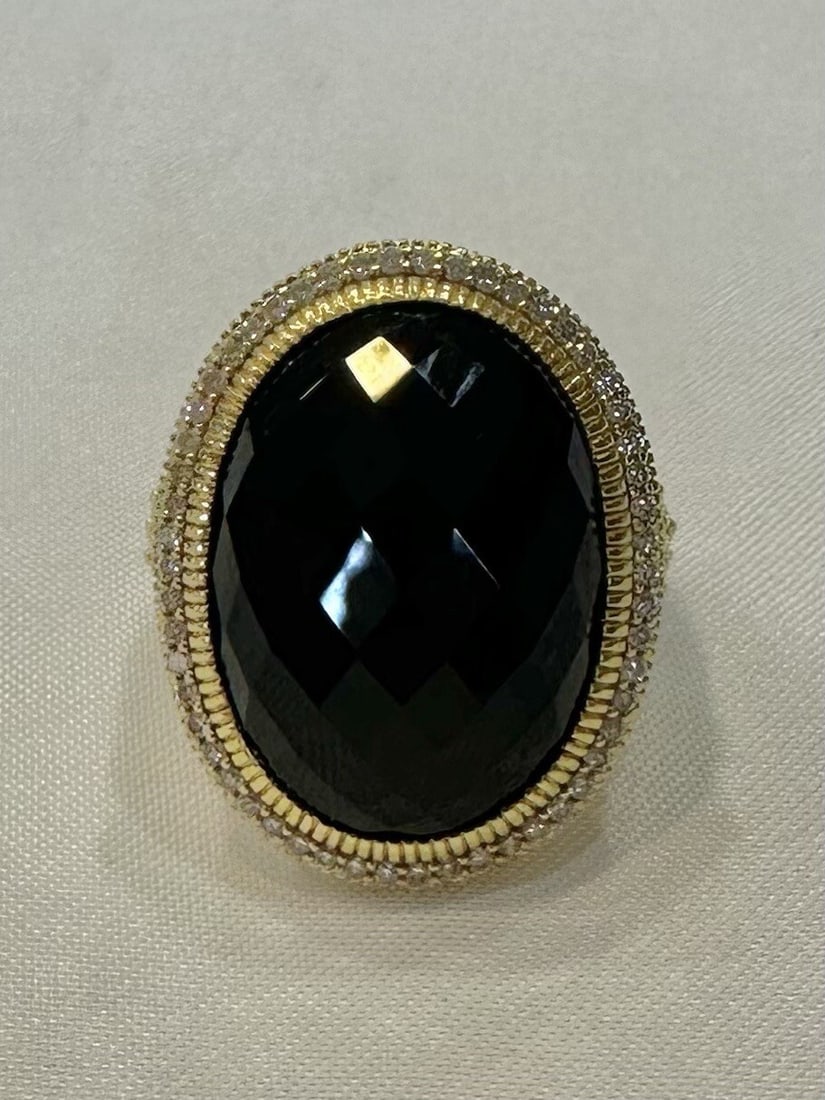 Judith Ripka 18K Gold Diamond Onyx Ring Size 7 Elegant Design (1 of 6)