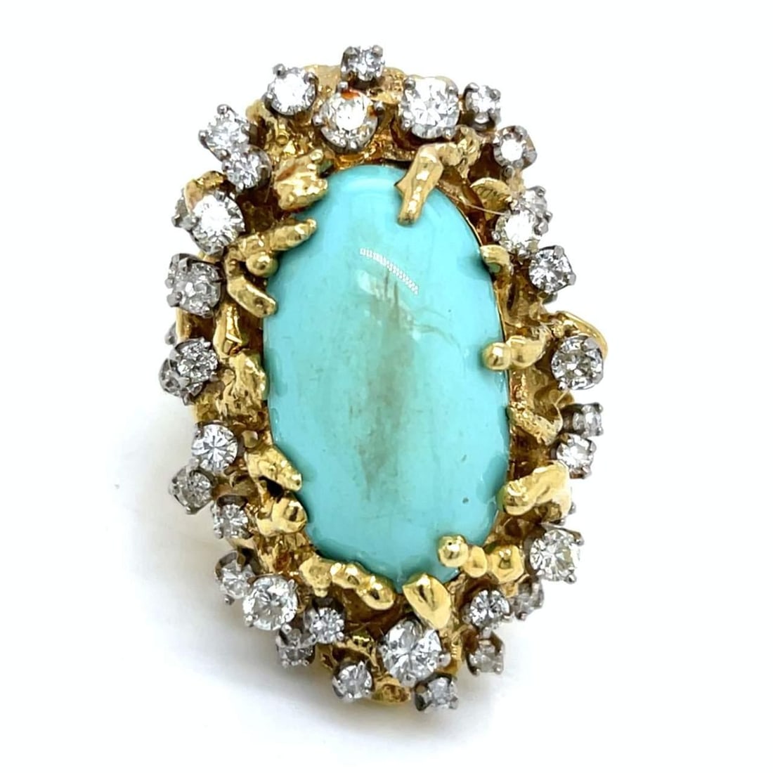 18K Yellow Gold Turquoise Cabochon Diamond Ring 3.00 Ct (1 of 5)