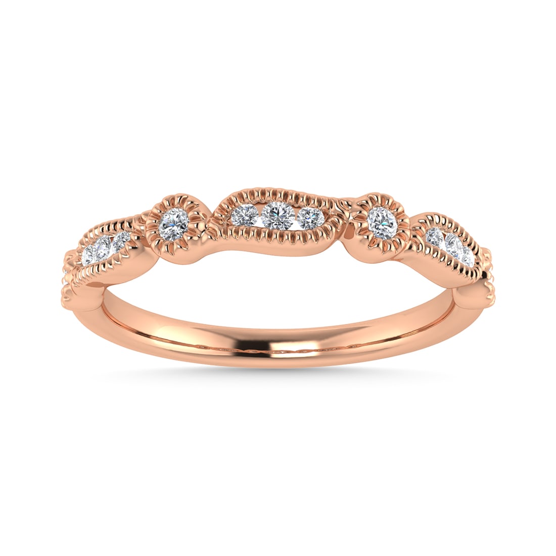 Diamond 1/6 Ct.Tw. Stackable Band in 14K Rose Gold: Diamond 1/6 Ct.Tw. Stackable Band in 14K Rose Gold 14k Rose Gold Stone Color: G-h Stone Clarity: I1 This item may take 2-5 weeks for shipping. PLEASE NOTE: Framed, Large, or heavy items do not have sh