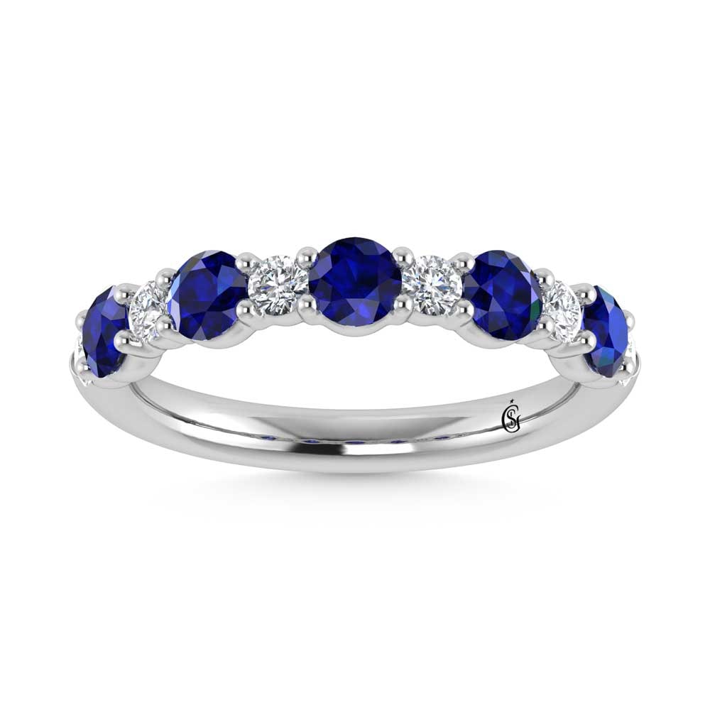 14K White Gold 1 1/8 Ct.Tw. Alternate White and Blue Lab Grown Diamond Band: 14K White Gold 1 1/8 Ct.Tw. Alternate White and Blue Lab Grown Diamond Band This 14K White Gold Band, showcasing 1 1/8 Ct.Tw. of alternating Lab Grown White and Blue Diamonds, is a striking piece that