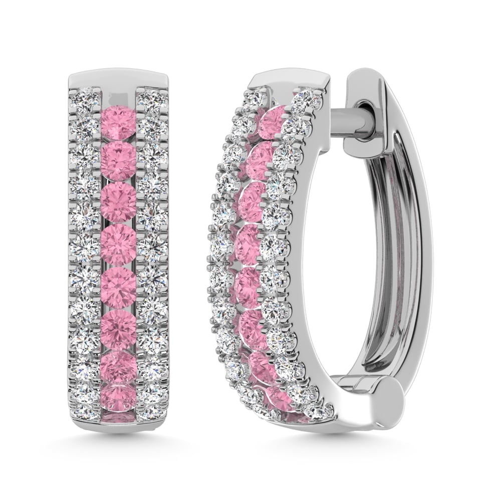 14K White Gold Lab Grown Diamond 1 Ct.Tw. Earrings (Center Row Pink Diamond): 14K White Gold Lab Grown Diamond 1 Ct.Tw. Earrings (Center Row Pink Diamond) Crafted in refined 14K white gold, these earrings showcase 1 Ct.Tw. of lab grown diamonds with a romantic pink diamond cent