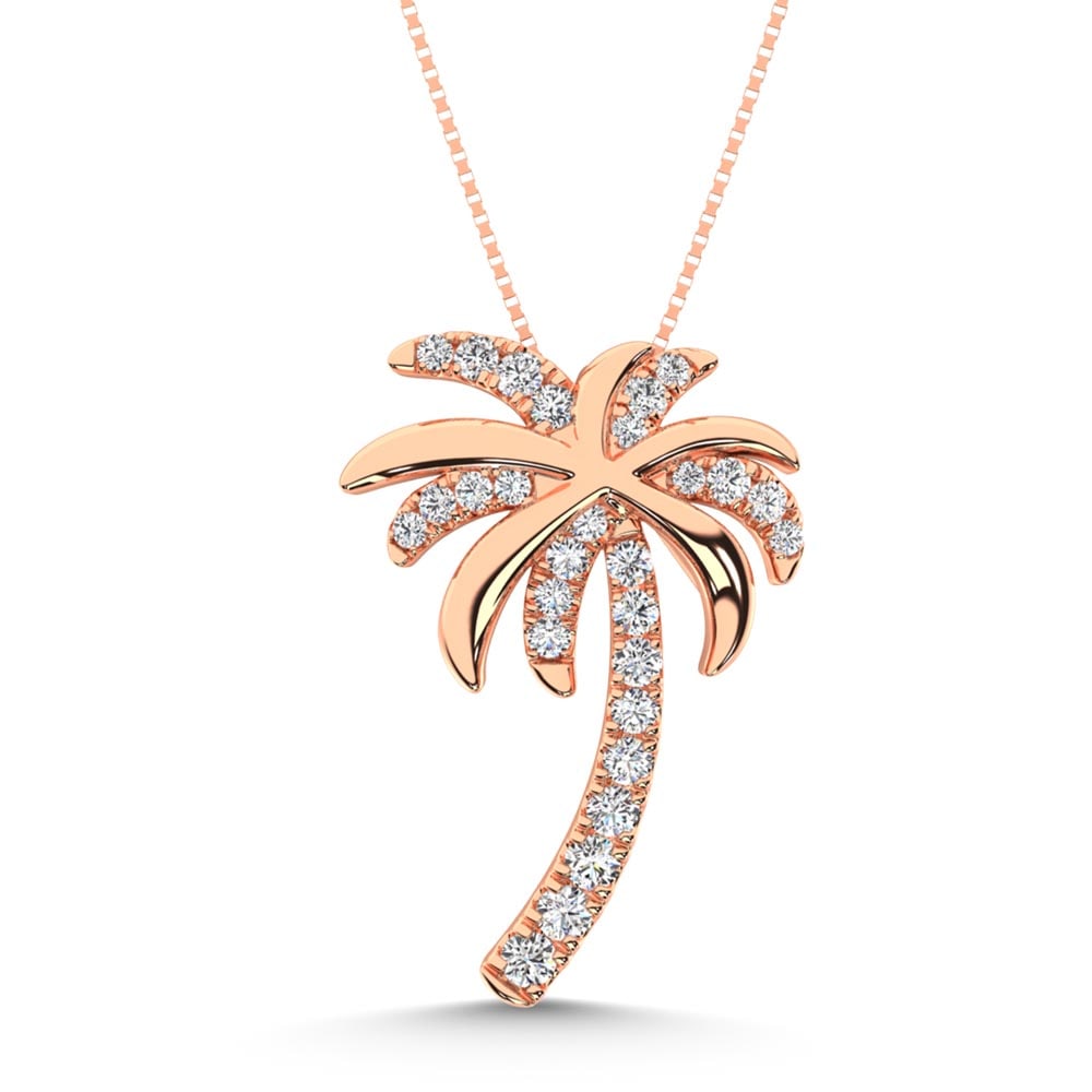 14K Rose Gold Diamond 1/4 Ct.Tw Palm Tree Pendant: 14K Rose Gold Diamond 1/4 Ct.Tw Palm Tree Pendant 14k Rose Gold Stone Color: G-h Stone Clarity: I1-i2 This item may take 2-5 weeks for shipping. PLEASE NOTE: Framed, Large, or heavy items do not have