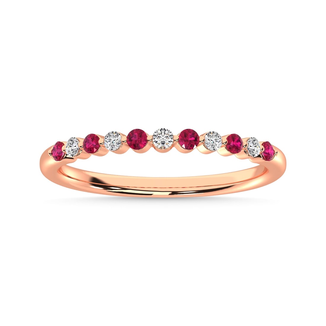 Ruby and Alternate Diamond 1/4 Ct.Tw. Stack Band in 14K Rose Gold: Ruby and Alternate Diamond 1/4 Ct.Tw. Stack Band in 14K Rose Gold 14k Rose Gold Stone Color: G-h Stone Clarity: I2 / Ru-aa This item may take 2-5 weeks for shipping. PLEASE NOTE: Framed, Large, or hea