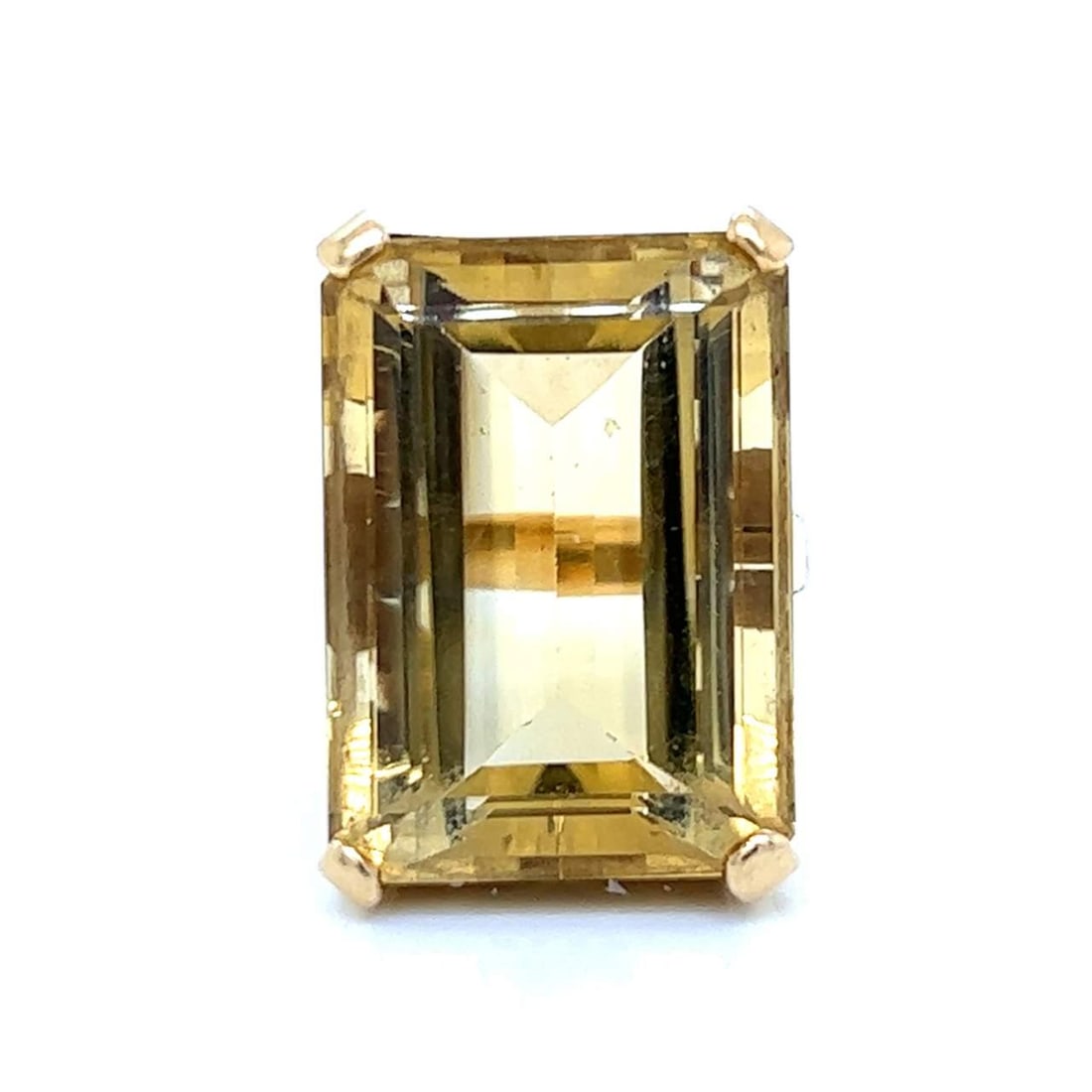 1960s 18K Yellow Gold Ring with 40 Ct Topaz Gemstone: 1960s 18K Yellow Gold Ring with 40 Ct Topaz Gemstone This stunning 1960's ring features a luxurious 18K yellow gold setting, elegantly showcasing a vibrant 40.00 ct. topaz. Weighing 15.7 grams, this r