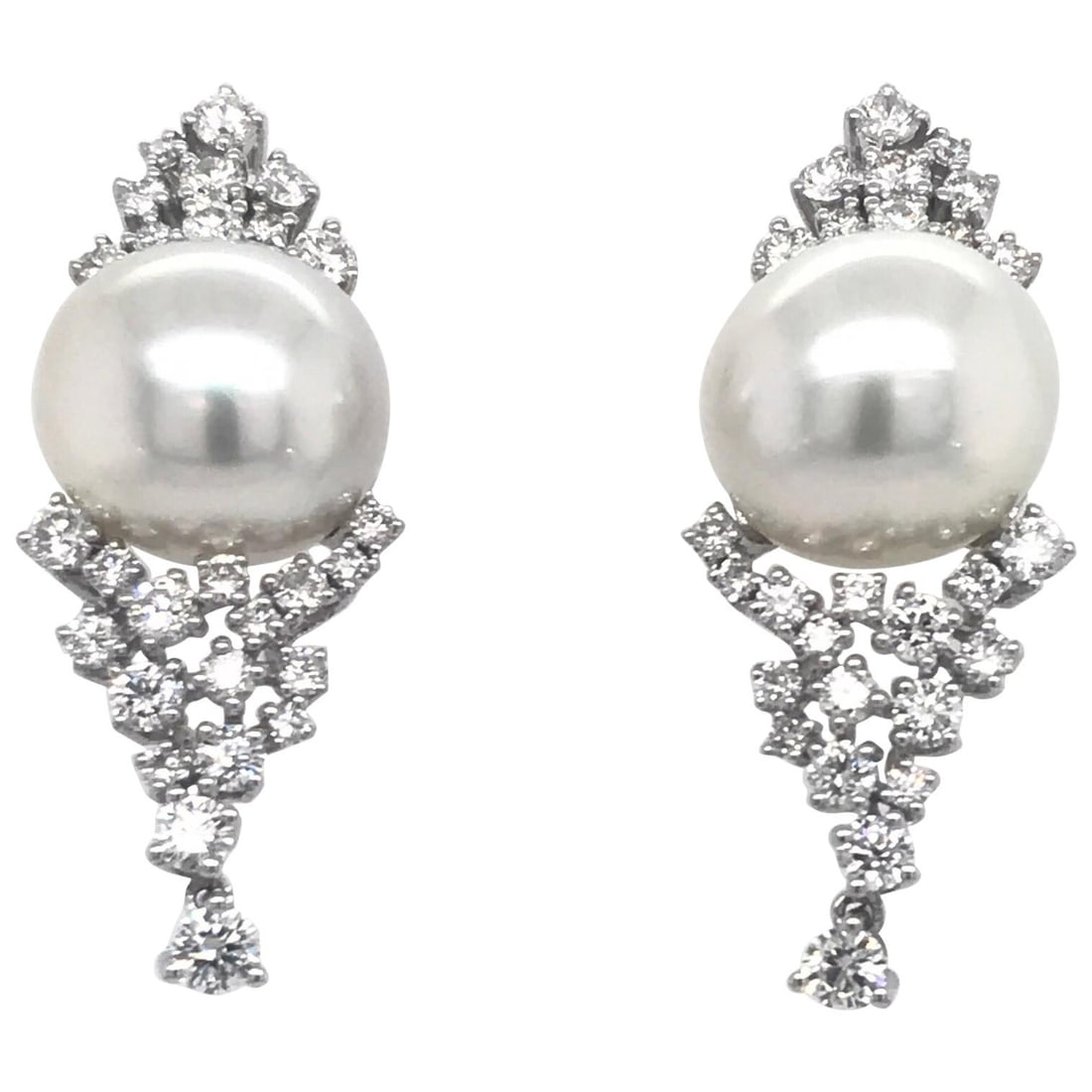 Harbor Diamonds 18K White Gold Pearl Drop Earrings 2.56 Carat Diamond (1 of 9)