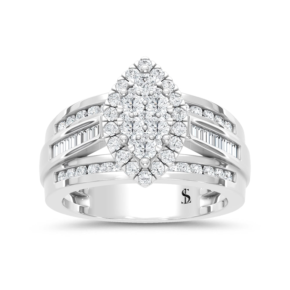 10K White Gold 1 Ct.Tw. Diamond Engagement Ring: 10K White Gold 1 Ct.Tw. Diamond Engagement Ring Ask Her To Be Yours With The Eye-Catching 10K White Gold Engagement Ring, Which Features A Diamond-Studded Shank And Frame Surrounding A 1 Ct.Tw. 10k Wh