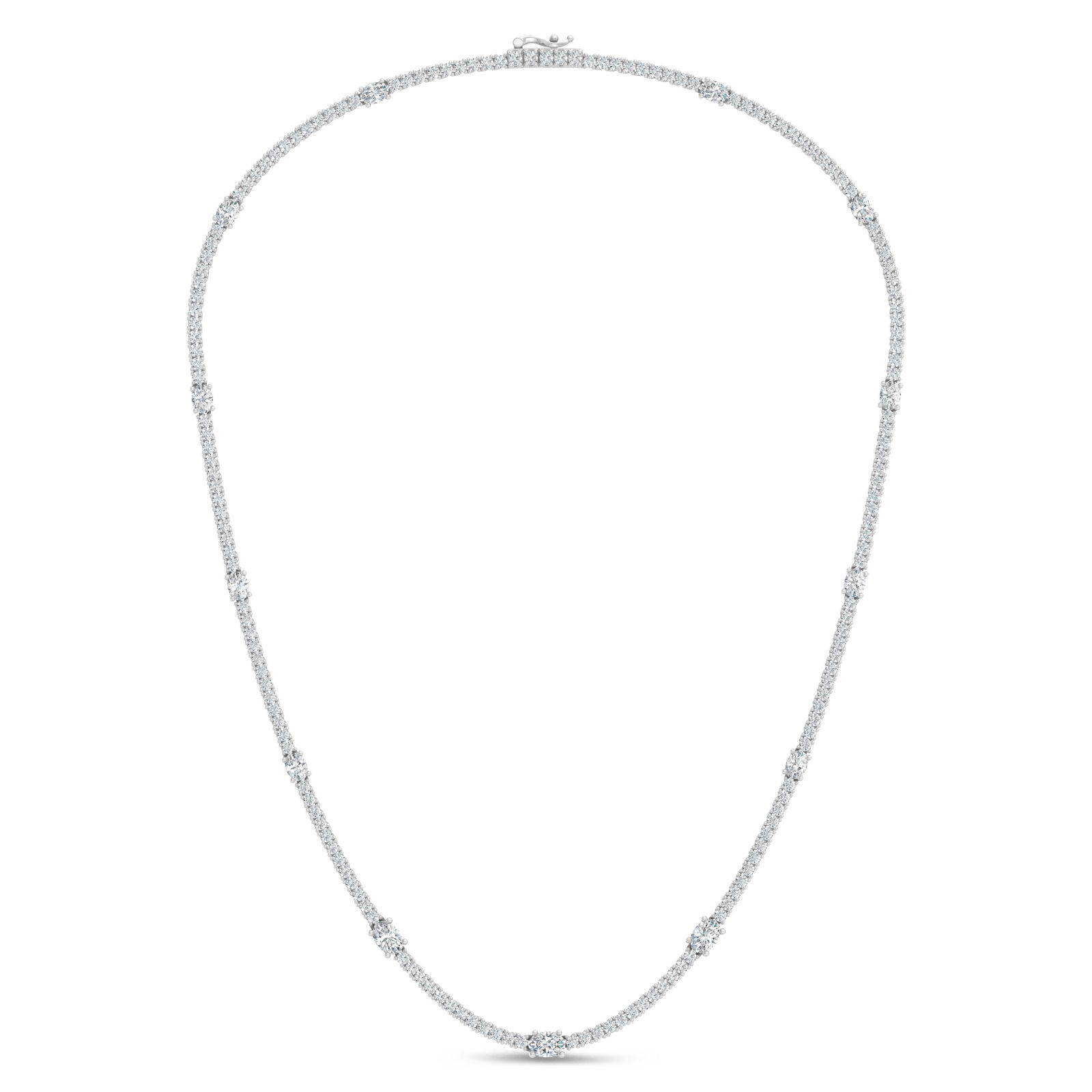 14K White Gold Lab Grown Diamond 9 1/4 Ct.Tw. Round and Oval Emerald Fashion Necklace: 14K White Gold Lab Grown Diamond 9 1/4 Ct.Tw. Round and Oval Emerald Fashion Necklace This exquisite fashion necklace showcases 9 1/4 CT TW of lab-grown diamonds in round and oval emerald-style design