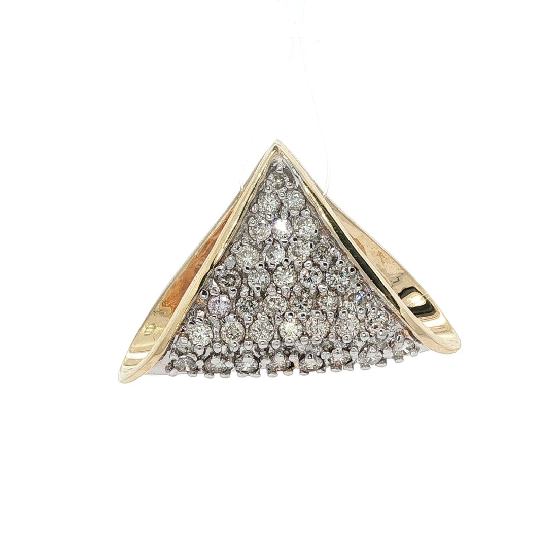 14k Yellow Gold 0.72ct Diamond Triangular Chevron Slide Pendant: 14k Yellow Gold 0.72ct Diamond Triangular Chevron Slide Pendant This stunning 14k two-tone gold pendant features a triangular chevron design adorned with 36 natural diamonds. Each diamond is a round b