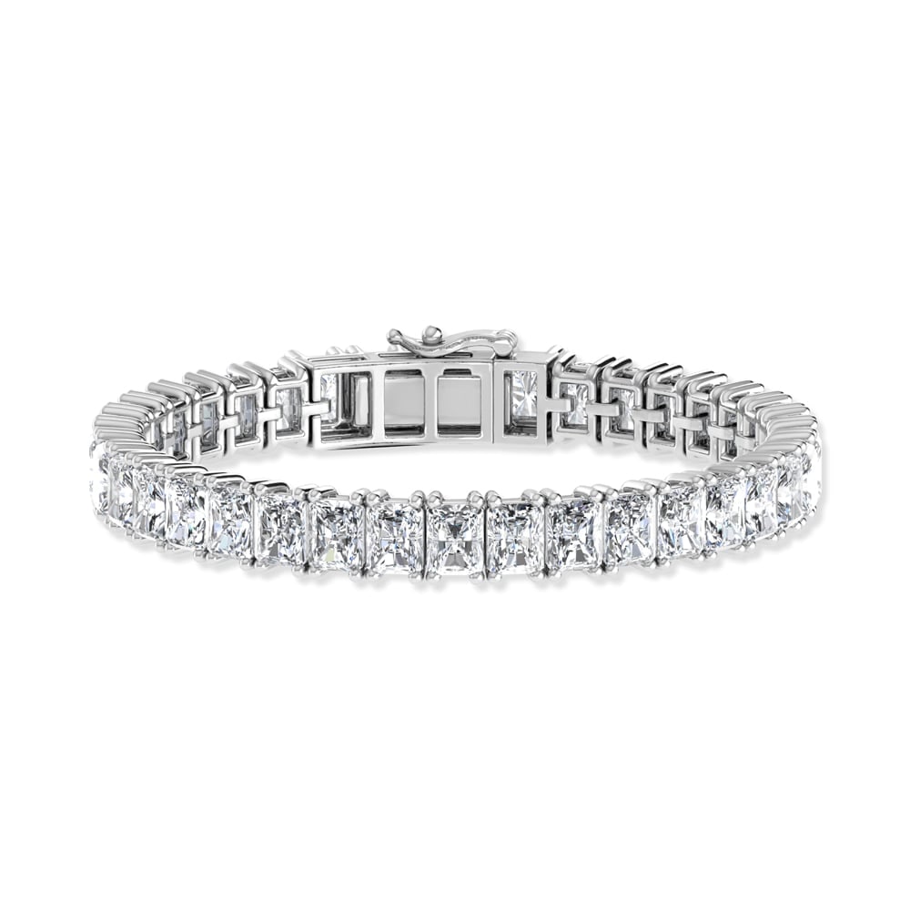 14K White Gold 18 Ct.Tw. Radiant Vertical Shape Lab Grown Diamond Tennis Bracelet: 14K White Gold 18 Ct.Tw. Radiant Vertical Shape Lab Grown Diamond Tennis Bracelet This bold 14K White Gold radiant vertical-shape tennis bracelet features lab grown diamonds totaling 18 Ct.Tw., offeri
