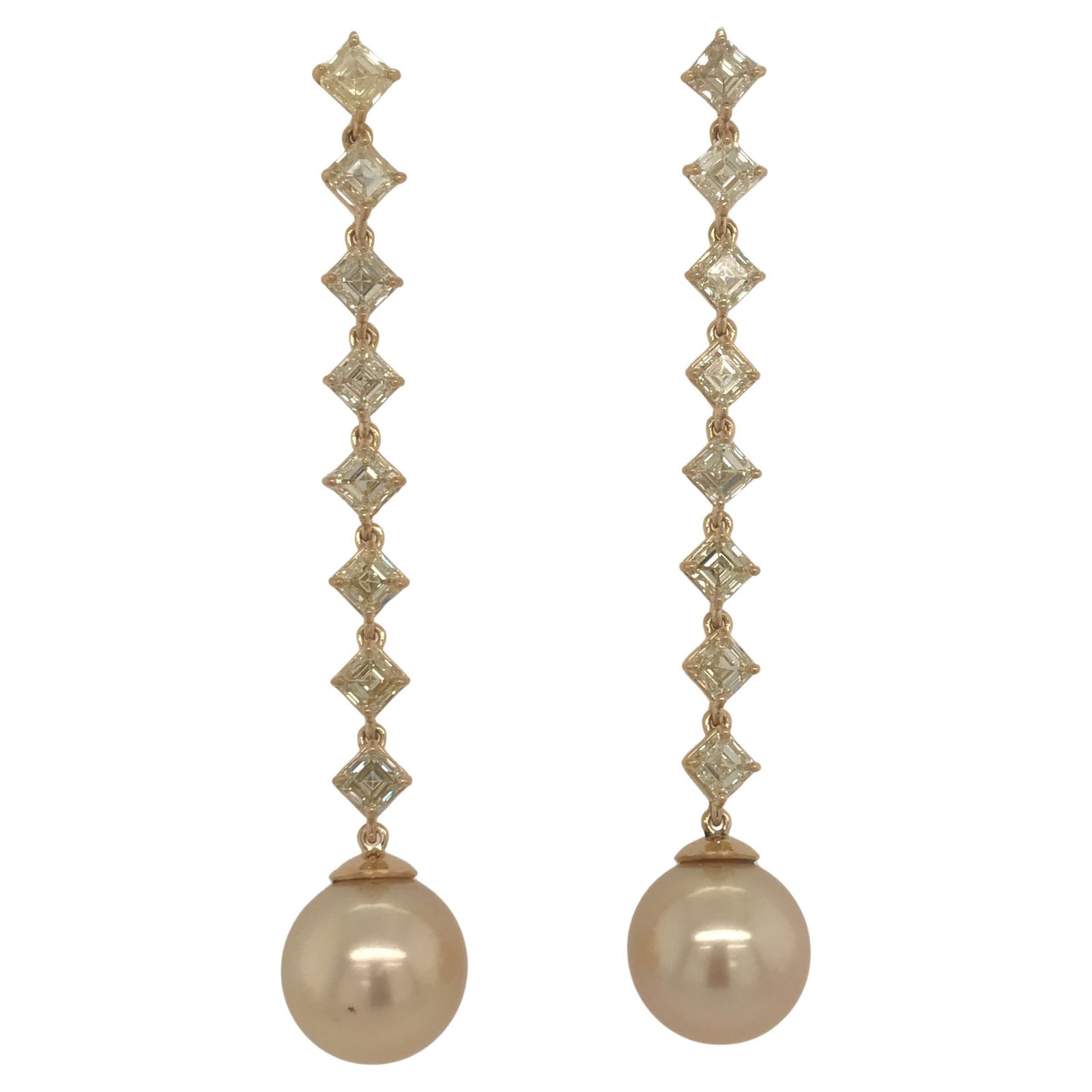 Harbor Diamonds Fancy Light Yellow Diamond Drop Earrings 6.14ct 22k Gold South Sea Pearls (1 of 9)