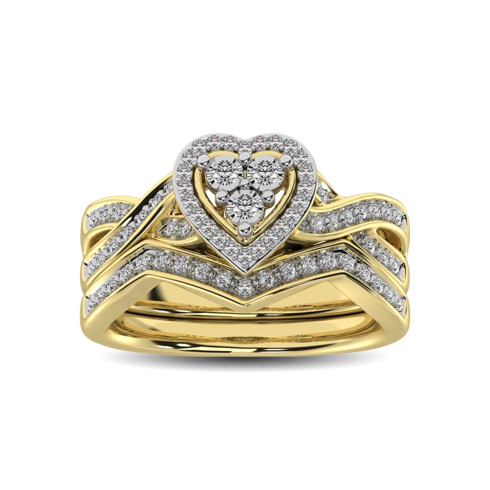 Diamond Bridal Ring 1/5 Ct.tw in Round-cut 10K in Yellow Gold: Diamond Bridal Ring 1/5 Ct.tw in Round-cut 10K in Yellow Gold This vintage-inspired heart bridal set with round diamonds. Crafted in beautiful 10K yellow gold, the set has a total diamond weight of 1/