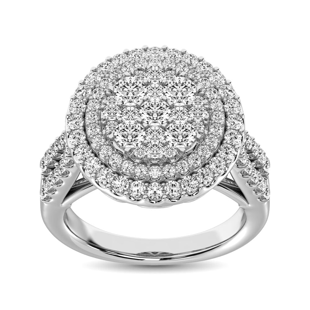14K White Gold 2 Ct.Tw. Diamond Engagement Ring: 14K White Gold 2 Ct.Tw. Diamond Engagement Ring This glamorous Enagement ring is available in 14K White Gold. There are 101 round diamonds with a total carat weight of2 Ct.Tw. set in a Shared prong /