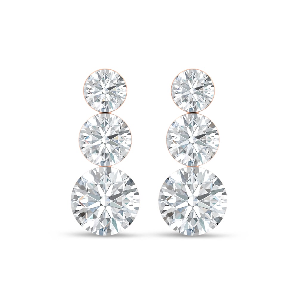 14K Rose Gold Lab Grown Diamond 3 Ct.Tw. Three Stone Fashion Earrings: 14K Rose Gold Lab Grown Diamond 3 Ct.Tw. Three Stone Fashion Earrings Elevate your style with these dazzling 14K Rose gold fashion earrings, featuring a total of 3 carats of lab-grown diamonds set in