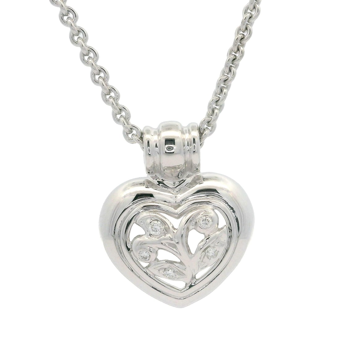 SeidenGang 18K White Gold Diamond Heart Pendant with 14" Cable Chain: SeidenGang 18K White Gold Diamond Heart Pendant with 14" Cable Chain This exquisite pendant features a heart design adorned with five natural, round brilliant cut diamonds, totaling approximately 0.09