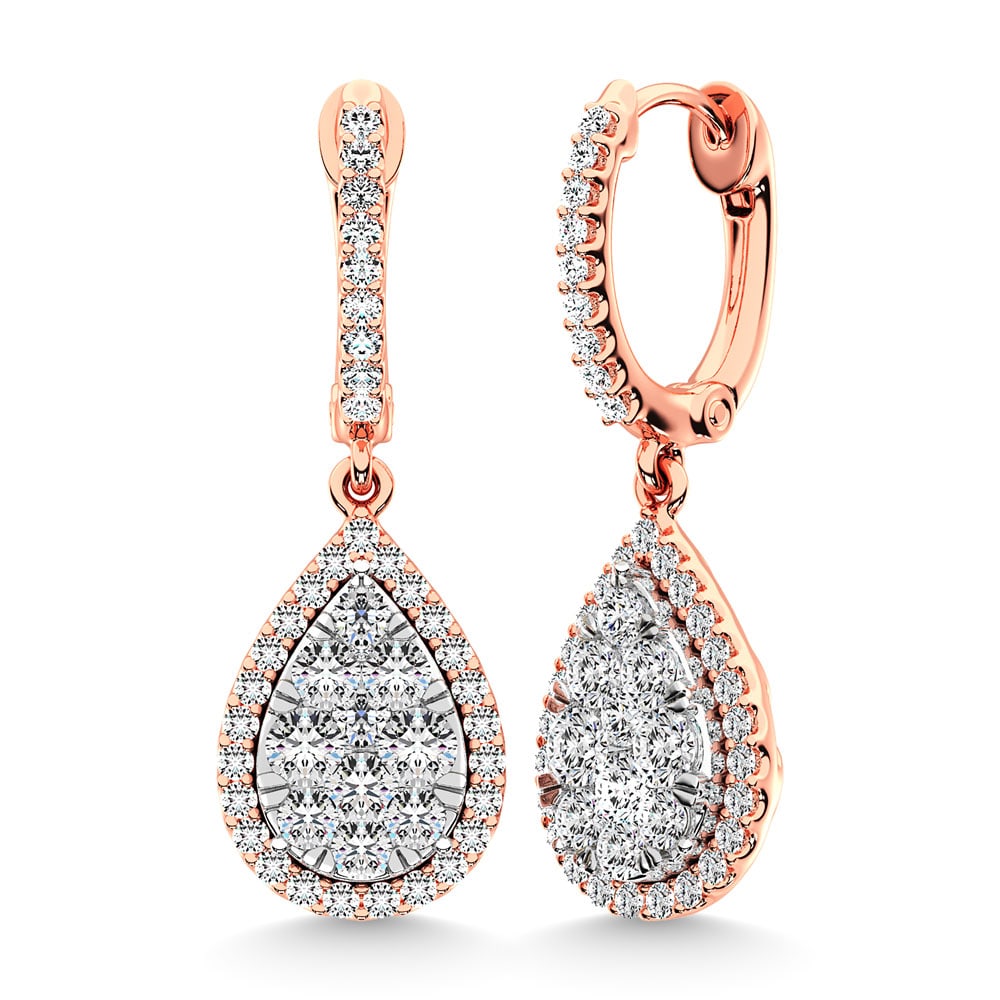 Diamond 3/4 Ct.Tw. Cluster Earrings in 14K Rose Gold: Diamond 3/4 Ct.Tw. Cluster Earrings in 14K Rose Gold 14k Rose Gold Stone Color: G-h Stone Clarity: Si2 This item may take 2-5 weeks for shipping. PLEASE NOTE: Framed, Large, or heavy items do not have